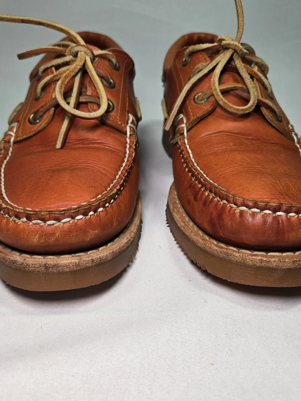 Vintage TIMBERLAND 3 Eye Boat Shoes Mens 8 Orange Brown Leather Custom Resoled